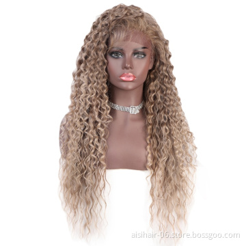 Ombre Blonde Wig Deep Dark Root Wig Long Wavy Kinky Curly Wave Front Lace Hair Wigs For Women